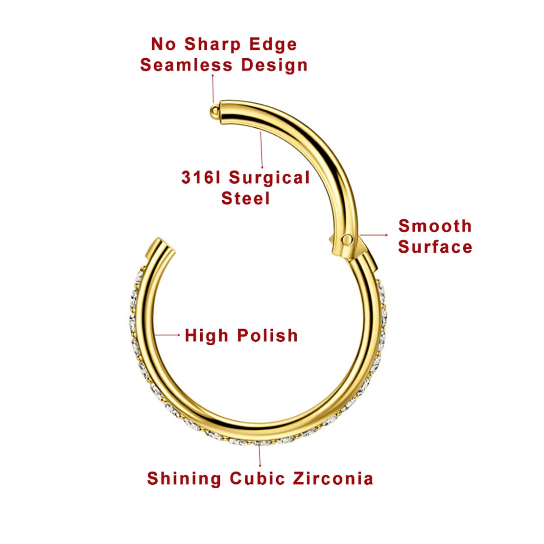 Must-Have for Collectors 20G 18G 16G Klare CZ Nasenringe Hoop 316L Chirurgenstahl Knorpelohrringe Hoop 5-12mm Piercingschmuck Daith Helix Rook Tragus Piercingschmuck Edelstahlohrring Silber Conch