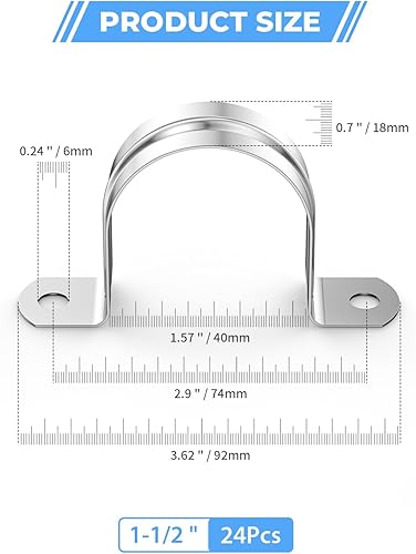 Miniatura 4 de 24 piezas 1 1/2 pulgadas (40 mm) abrazaderas de conducto de acero inoxidable 304, correa en U para tubo, abrazadera de tubo, correa de dos agujeros