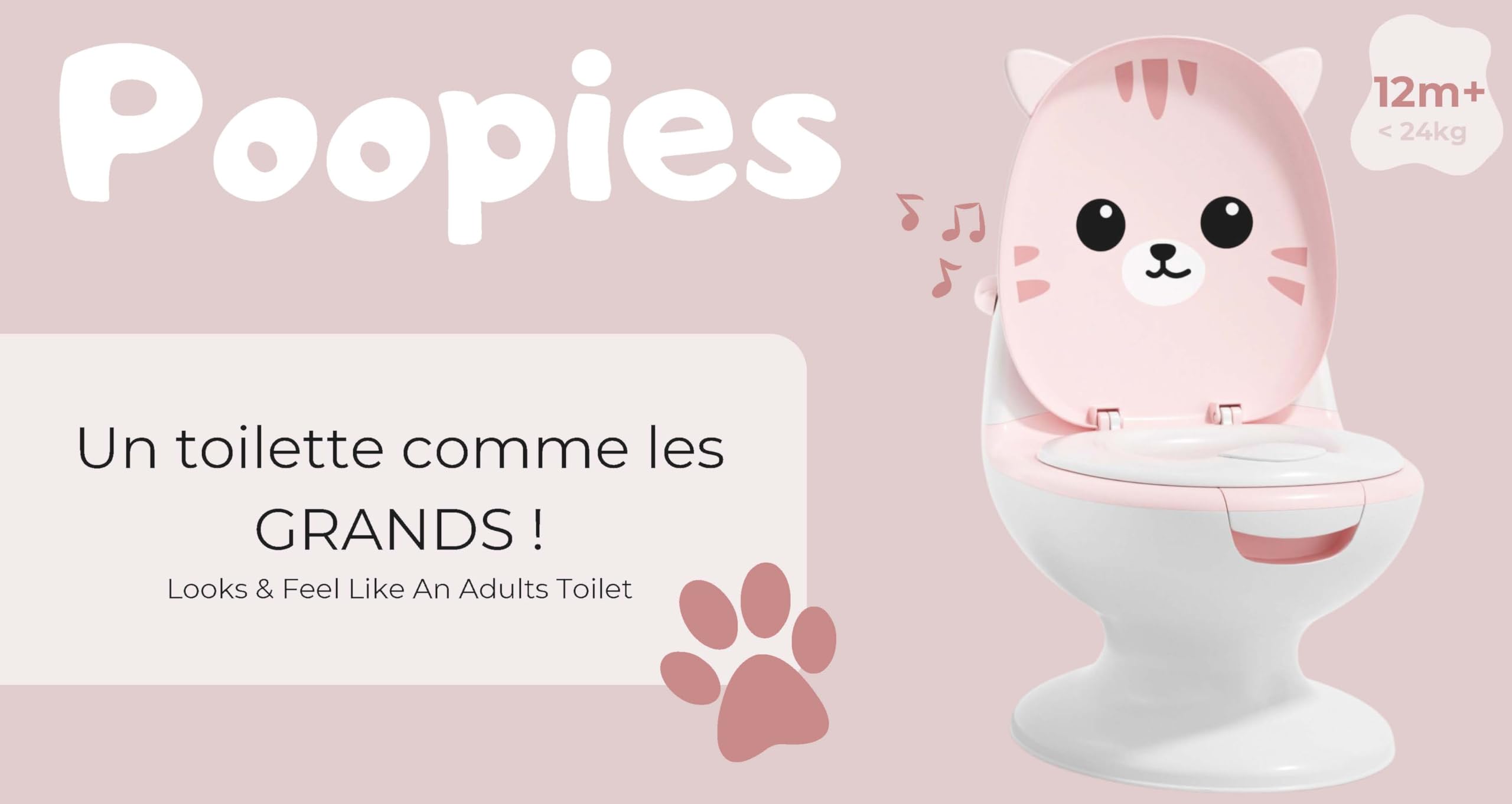 Pot bébé toilette Chat | Vrai bruit de chasse d'eau | Apprentissage proprété | Toilette enfant | Animaux (Rose)