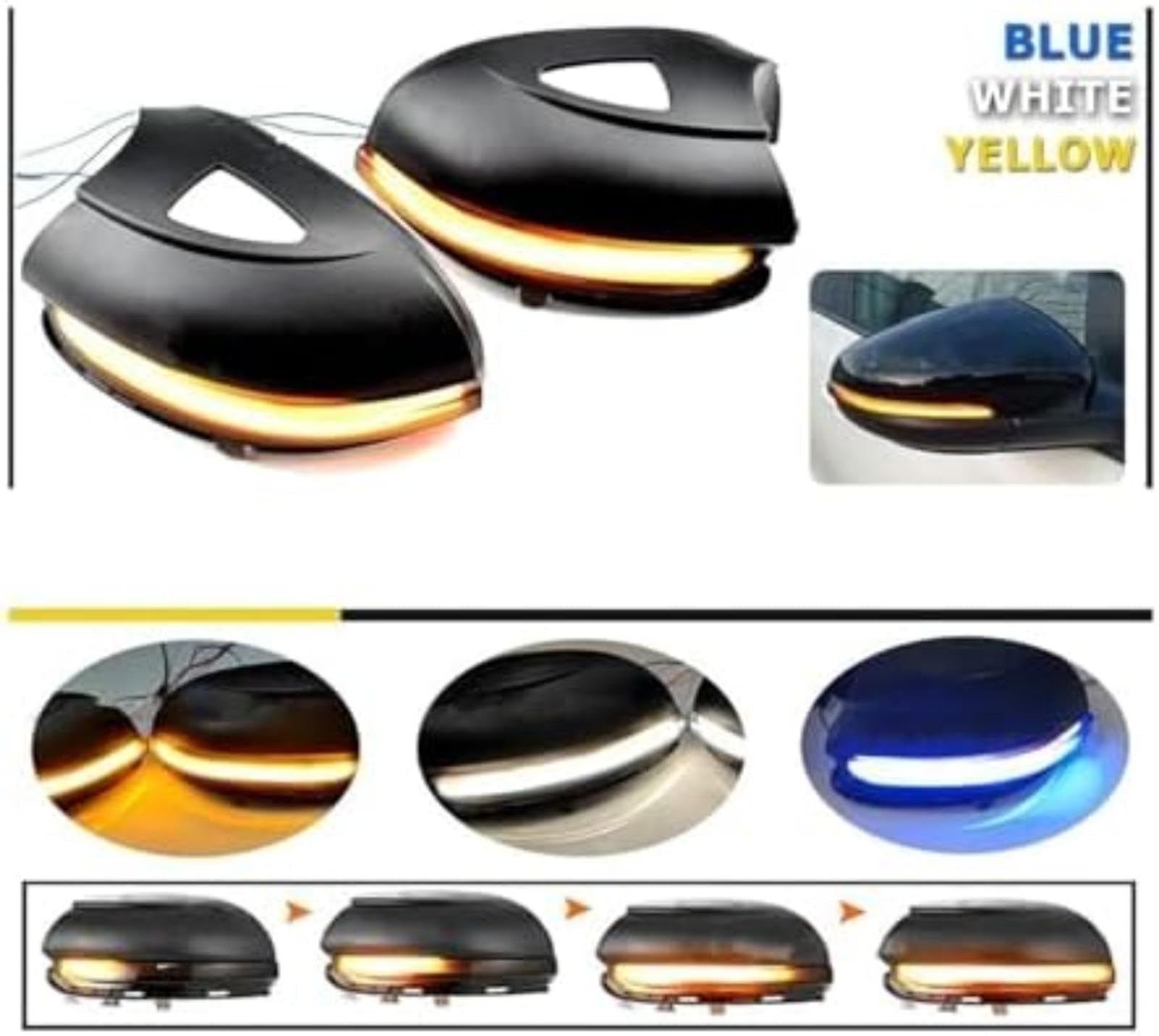 Dla Vw, dla Golfa 6 Mk6, dla Gti R32 2008-2012 dynamiczny włączony kierunkowskaz samochodowy lampka kontrolna migacza w lusterku wstecznym Wskaźnik lusterka (Blue (Blue Yellow Holes)
