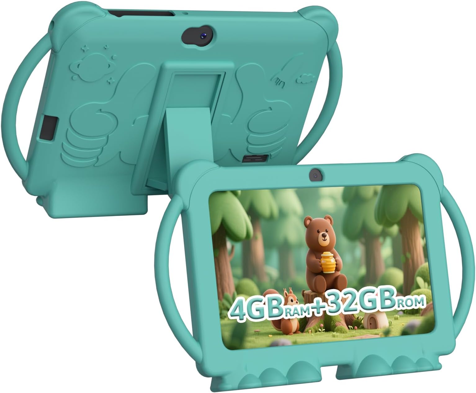 HOTTABLET Kids Tablet 7 inch Android, 4GB RAM 32GB ROM, 1TB Expandsion, with Parental Control, WiFi, Bluetooth, Dual Camera with Silicone Case, 1PCS (Green)