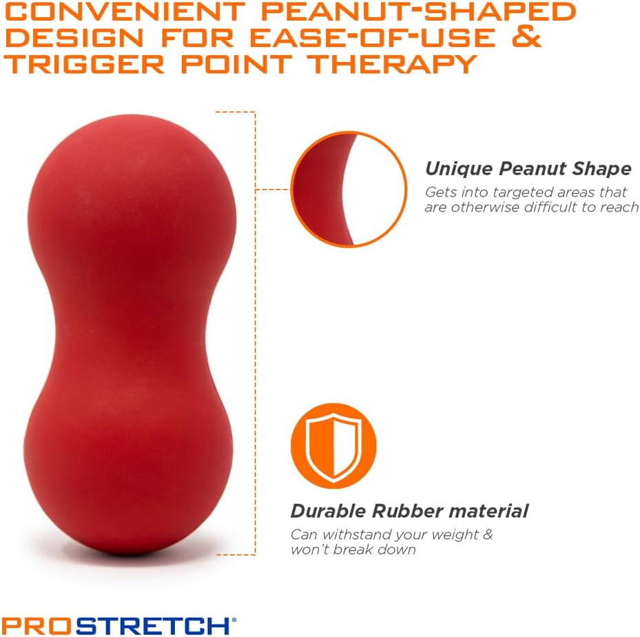 ProStretch Peanut Massage Ball Roller, Acupoint Lacrosse Ball for Deep Tissue Massage and Myofascial Trigger Point Release