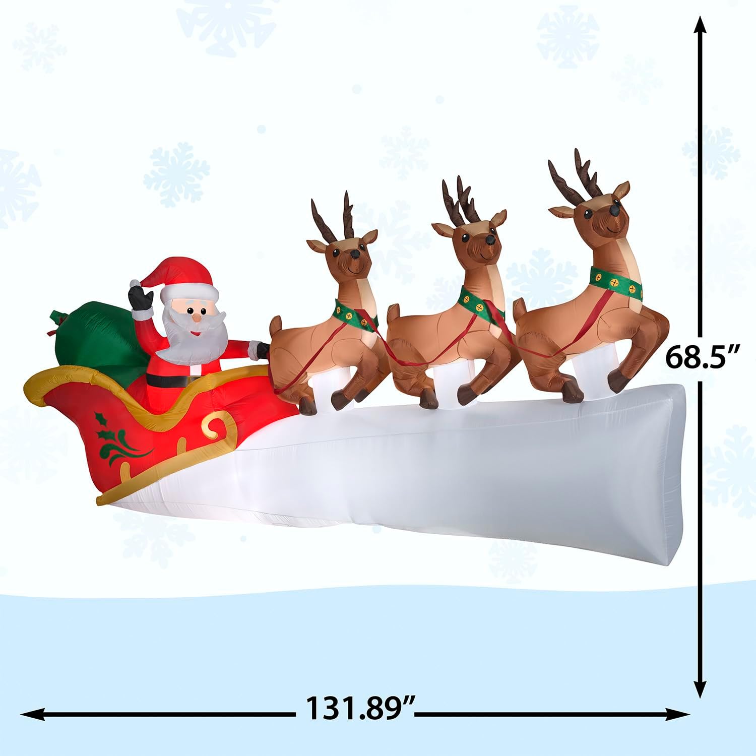 Gemmy Christmas Inflatable Santa's Sleigh with Flying Reindeer, 5.5 ft Tall, Multi
