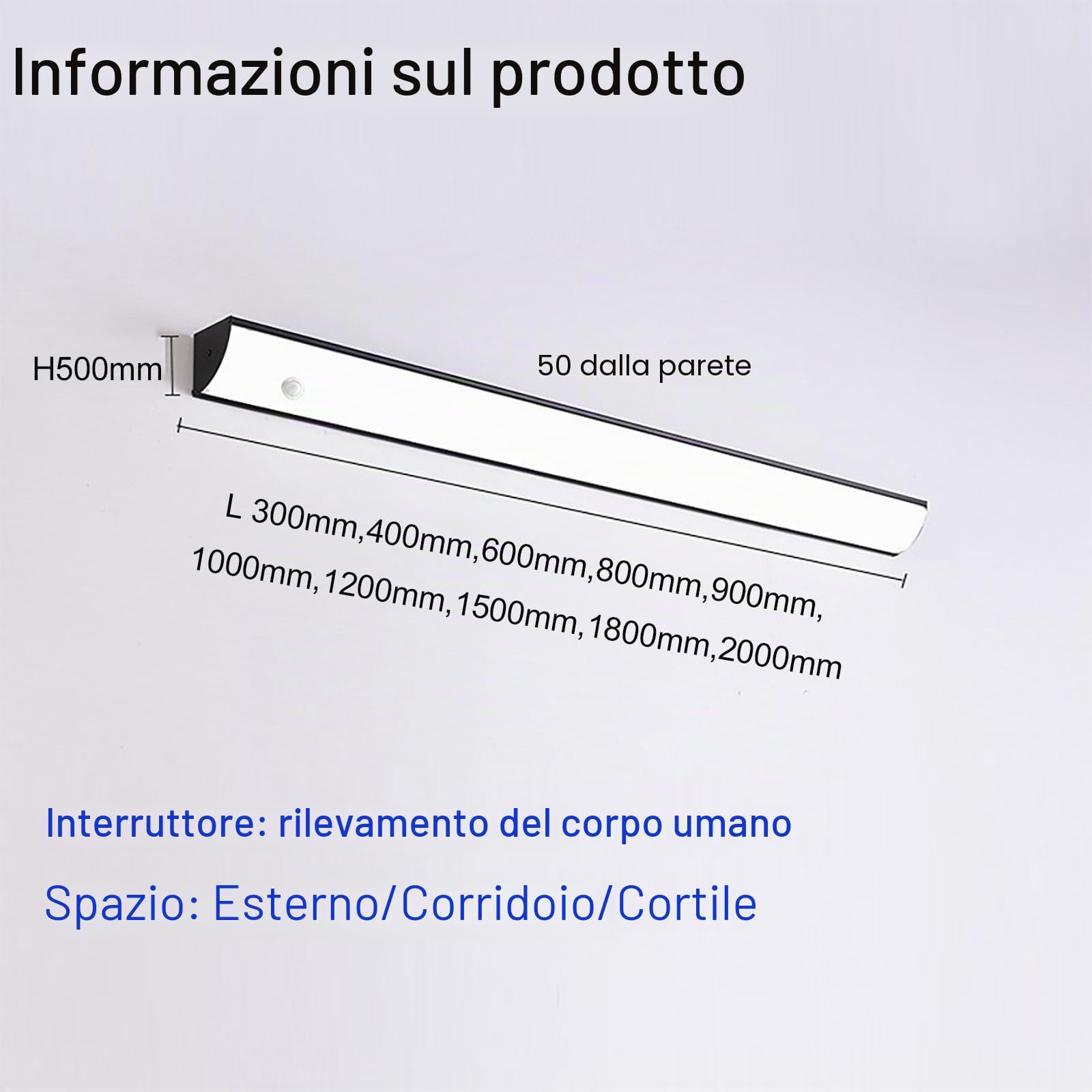 LED Applique da Parete Esterno/Interno Lampada da Parete Esterna con Sensore Movimento IP65 Impermeabile Nero Lunga Plafoniera da Esterno Luce da Parete Per Villa Terrazzo (Luce Neutra,40cm)