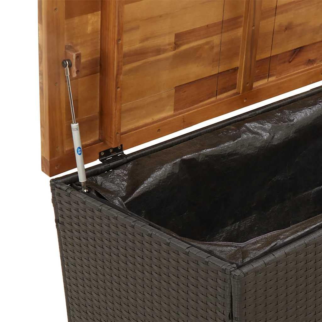 vidaXL Boîte de Rangement de Jardin, Coffre à Outils avec Couvercle, Organisateur de Terrasse Patio, Moderne, Noir Résine Tressée Bois Acacia