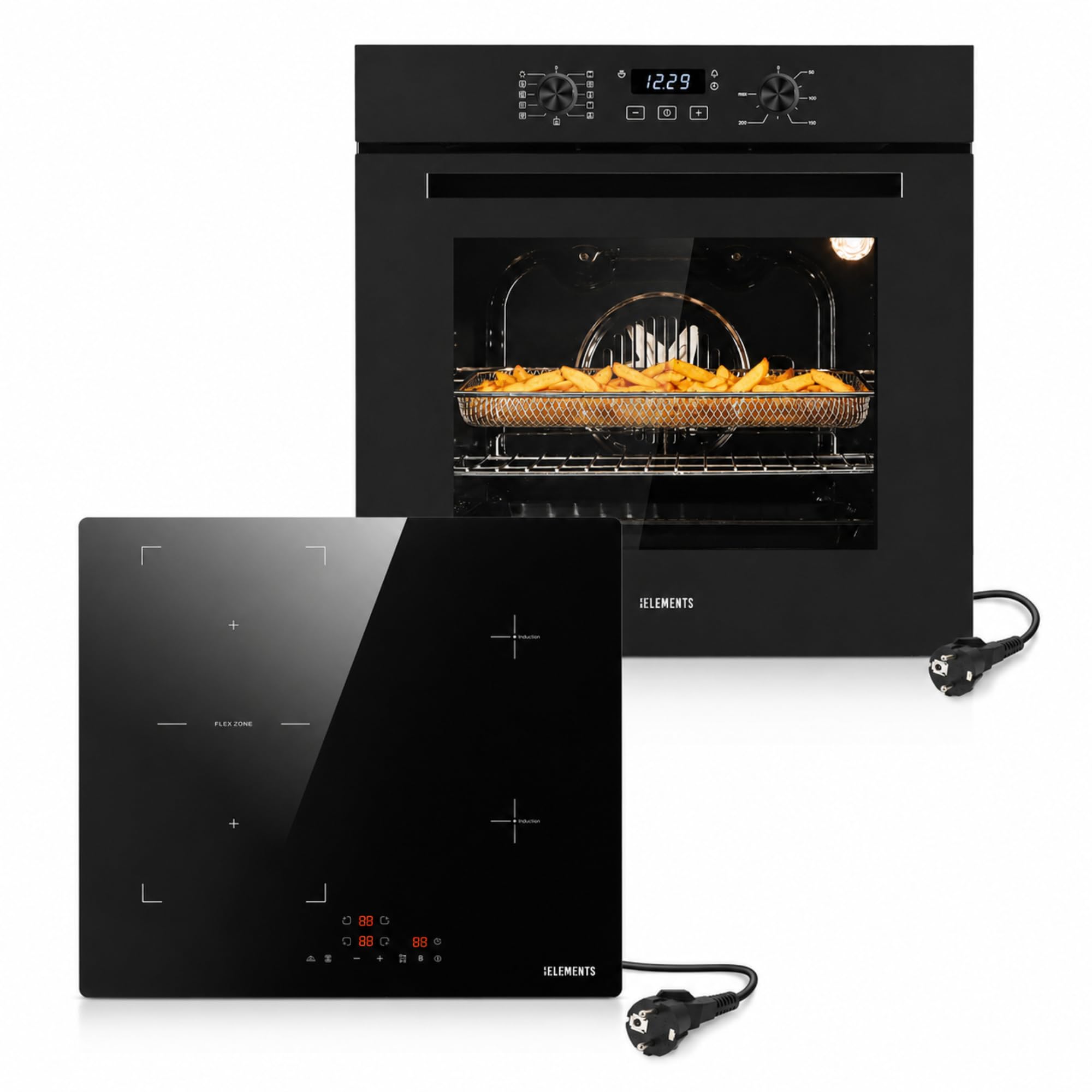 Autarkes - Juego de cocina de 60 cm - Horno empotrable con Air Fry & Steam Clean, placa de inducción de 59 cm con zona flexible, enchufe Schuko, temporizador, seguridad infantil, 9 niveles