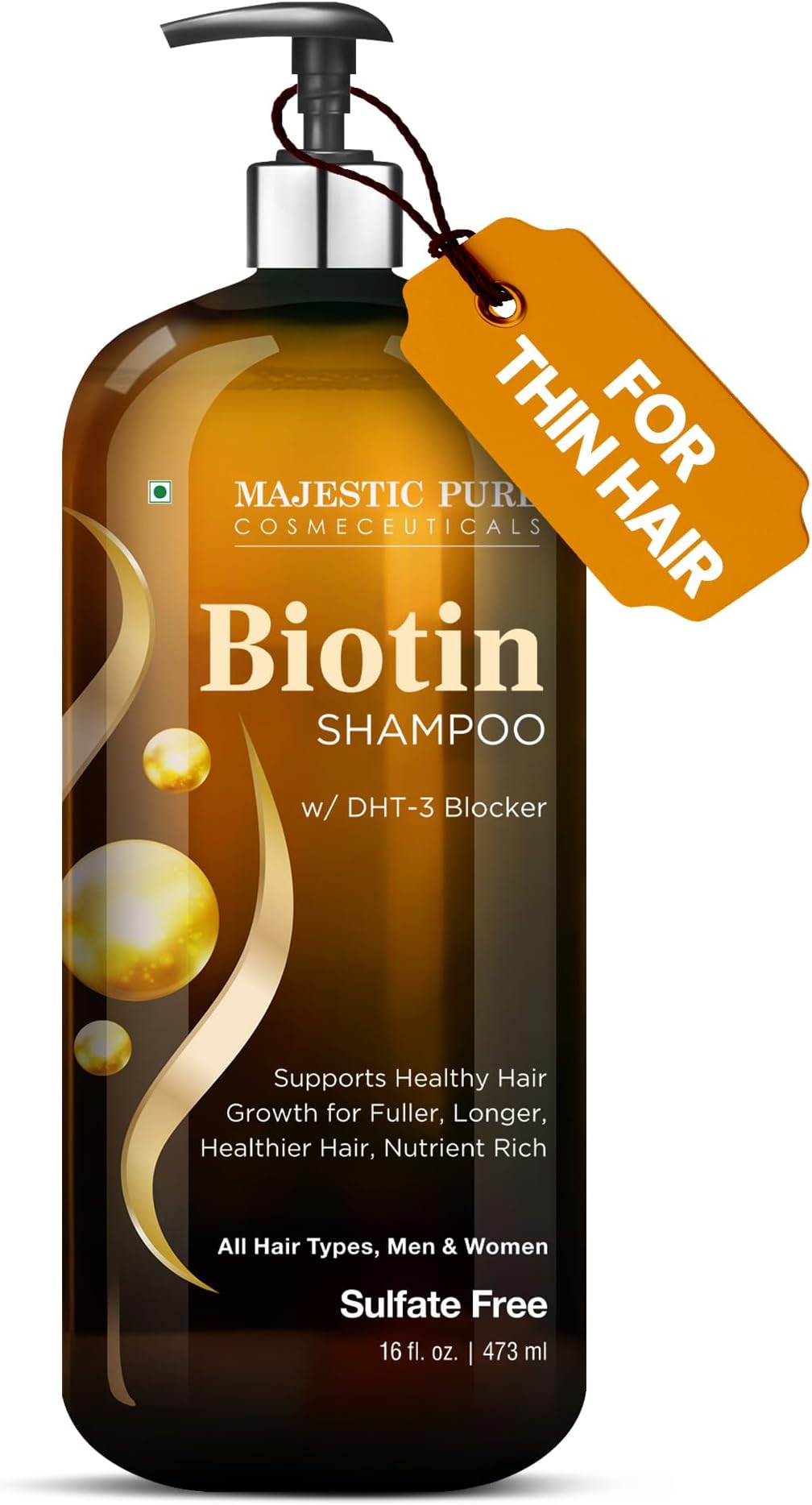 Majestic Pure Biotin Shampoo Sulfate & Paraben Free - 16 Fl Oz | Hair Thickening & Volumizing with DHT-3 Blocker to Help Boost Fuller Looking Hair for Men & Women with Fine or Thinning Hair
