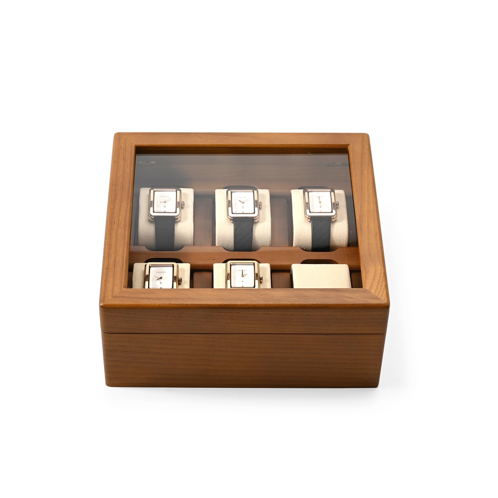 Oirlv Boîte De Montre En Bois Massif Organisateur Avec Couvercle 6 Montres,Watch box