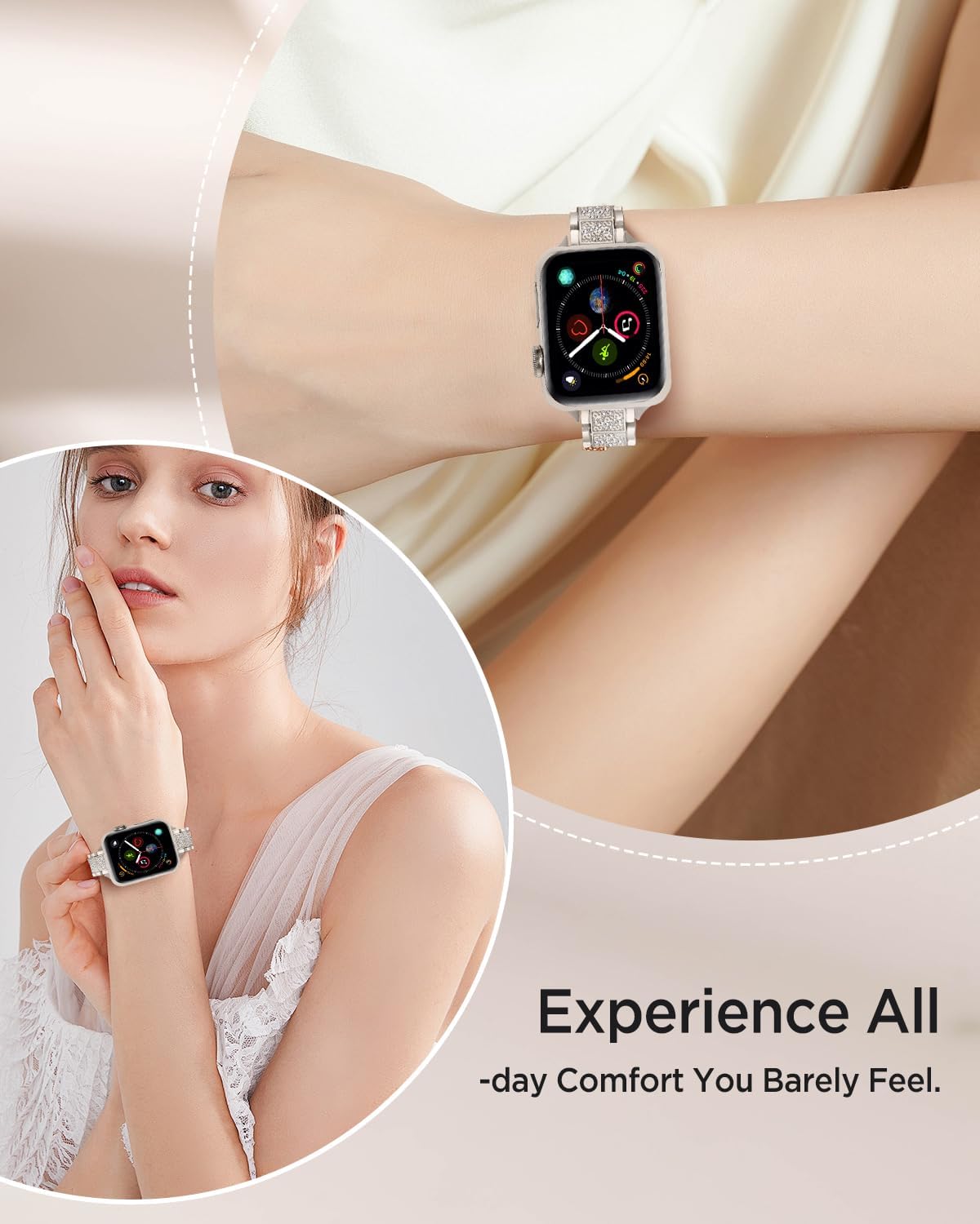 Miimall for Apple Watch Bands 38mm 40mm 41mm 42mm 44mm 45mm 46mm 49mm for iWatch Series 11 10 9 8 7 6 5 4 3 2 1 SE Ultra, Slim Sparkling Diamonds Bling Jewelry Metal Women Strap for Apple Watch Band - Image 7