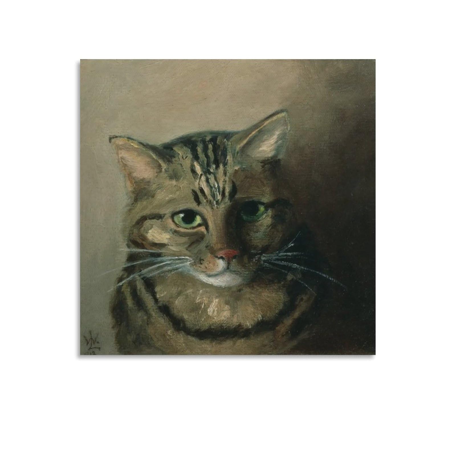 A Head Study Of A Tabby Cat BY Louis Wain Posters Poster Painting Canvas Wall Art Living Room Posters Painting 20x20inch(50x50cm)