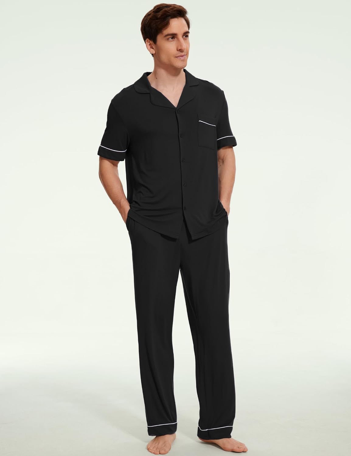 GYS Bamboo Viscose Men's Pajama Sets Short Sleeve Notch Collar Lounge Set with Pockets