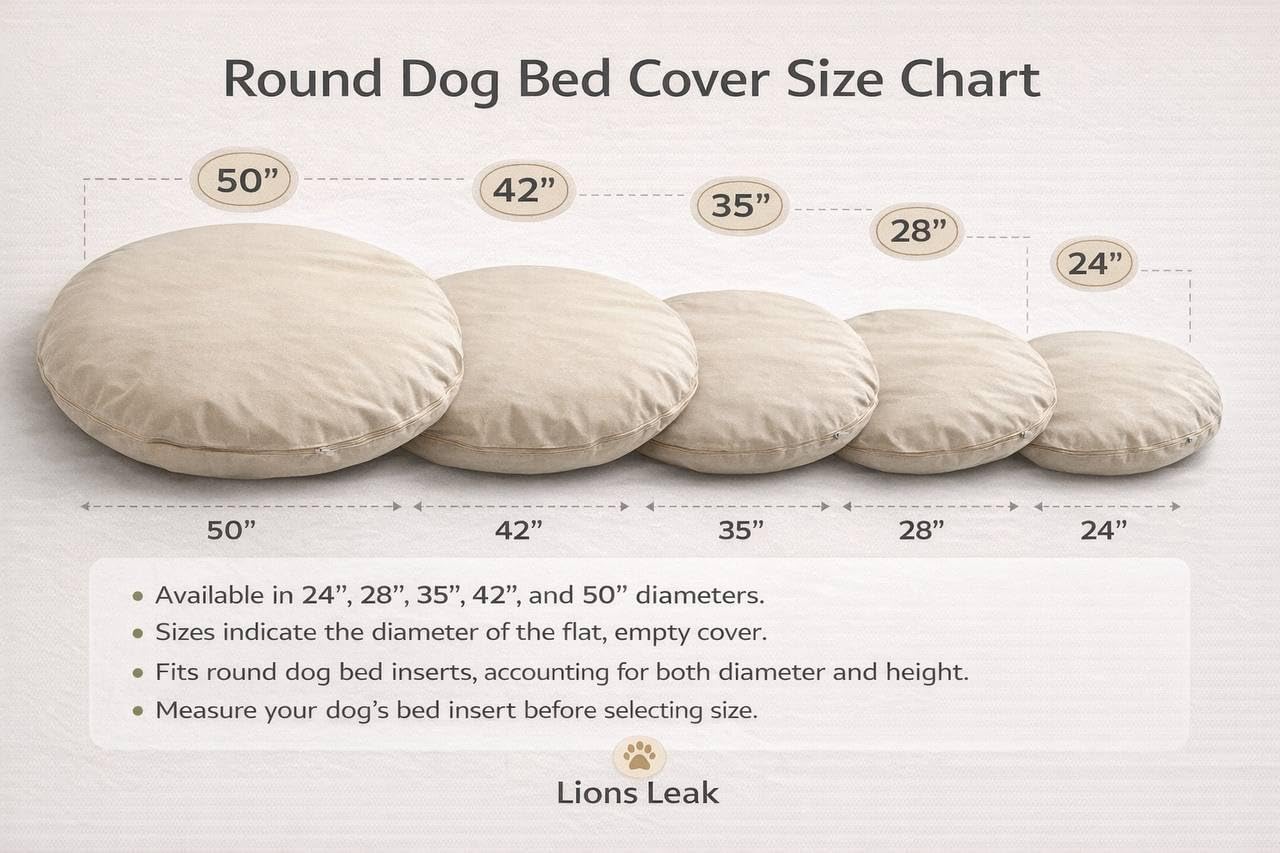 Round Dog Bed Cover – 100% Natural Cotton Canvas, Removable Washable Cover with YKK Zipper, Replacement Cover Only (Insert Not Included), Multiple Sizes (Beige, 28")