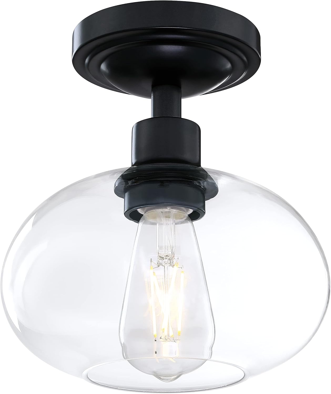 Doraimi Lighting Industrial 9 Inch Polygon Clear Seeded Glass Semi Flush Mount Ceiling Farmhouse Light fixtures Brushed Bronze Finish for Hallway Bedroom Kitchen Island - - 