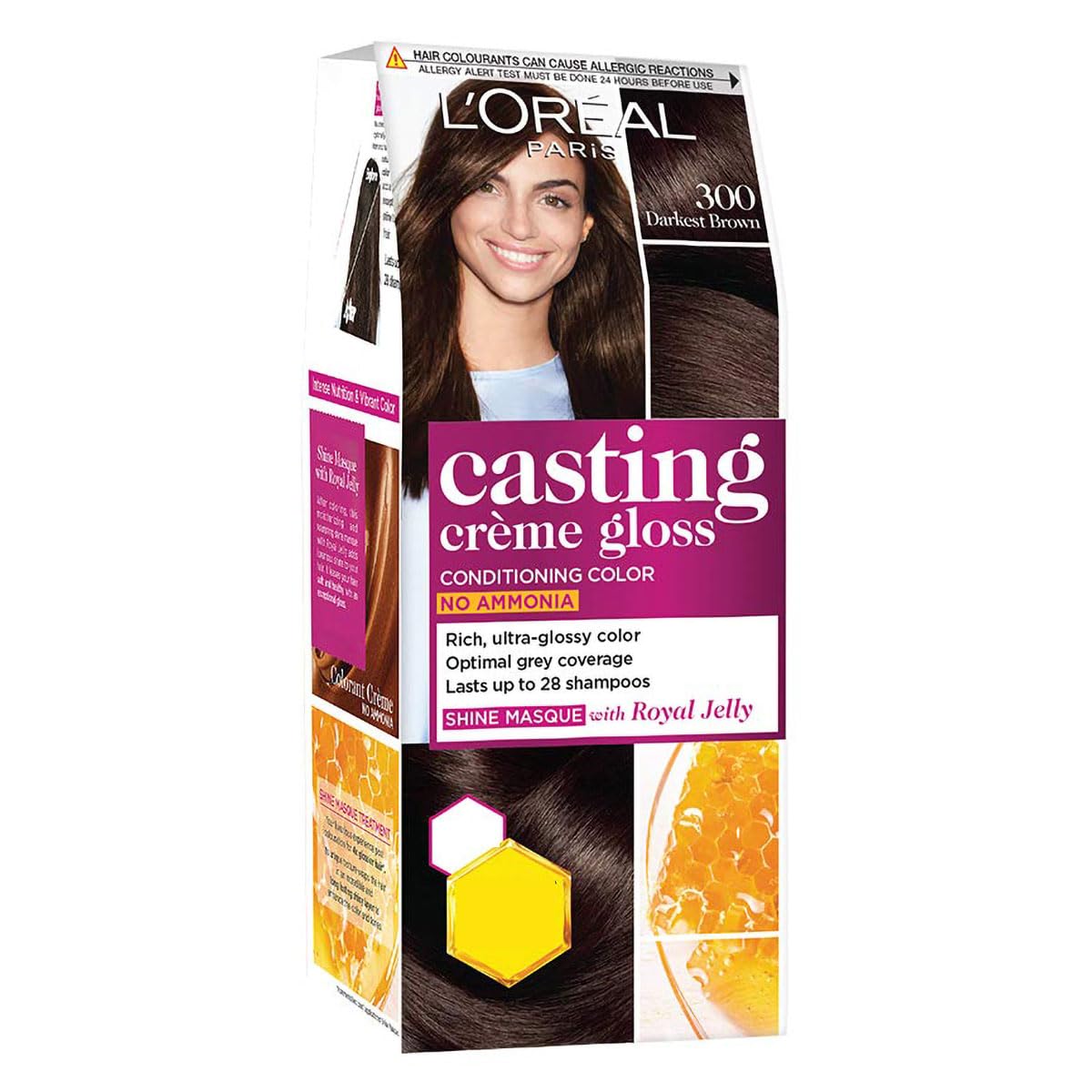 L Oréal Paris Casting Creme Gloss Small Pack Hair Colour Cream, 300 Darkest Brown, 21g+ 24ml