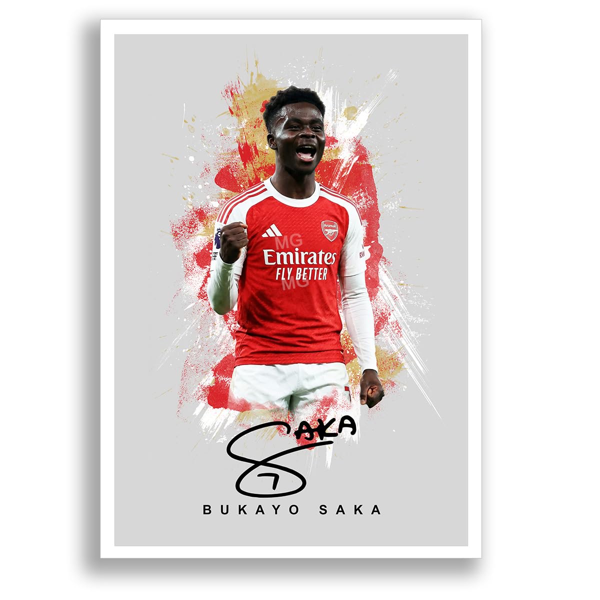 Bukayo Saka Arsenal Signed Photo Poster A4/A3 Print Picture Display Framed Autograph Memorabilia for Football Fans Gift England (Grey (A4 Unframed))