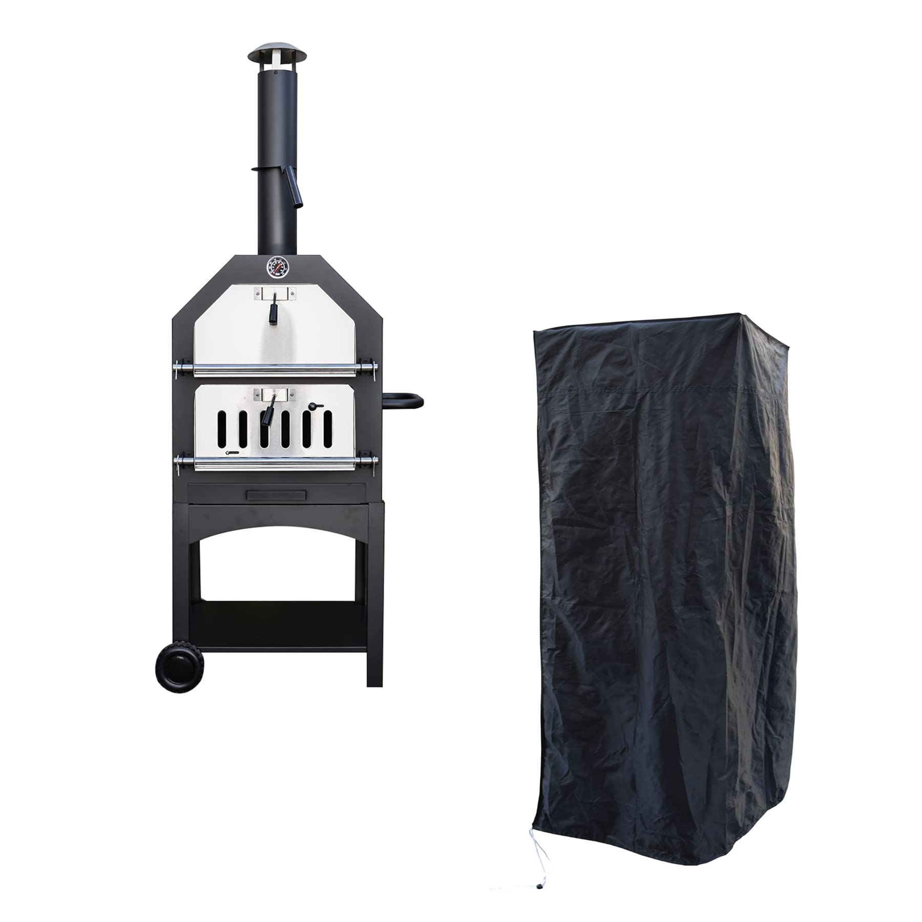 KCT Outdoor Wood Fired Pizza Oven with Stone, Temperature Gauge, Storage Shelf and Weatherproof Cover