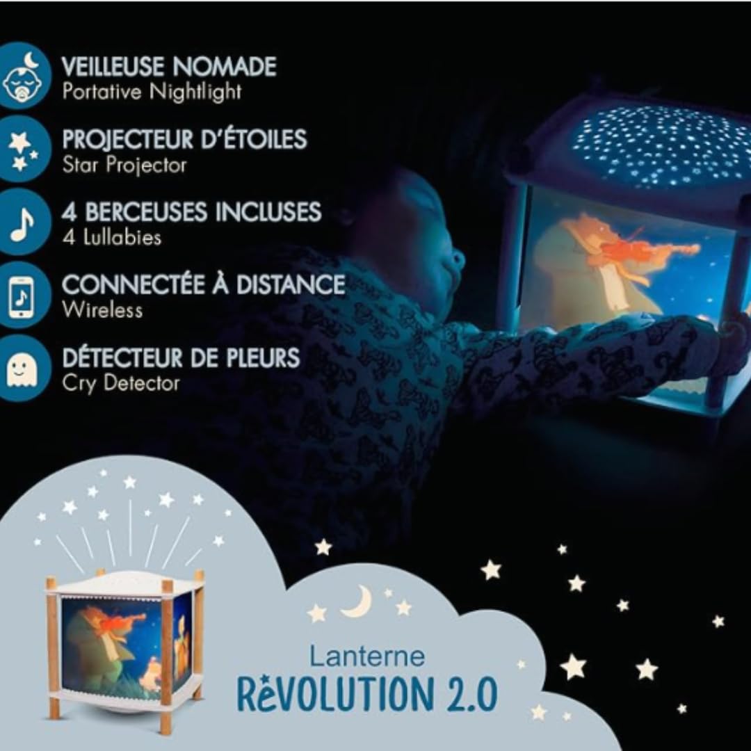 TROUSSELIER – Le Marchand de Sable Lampka nocna – Lantern Revolution 2.0 – prezent dla dzieci – projektor gwiazd, muzyka i przesyłanie historii wieczornych – rozpoznaje płacz – akumulator