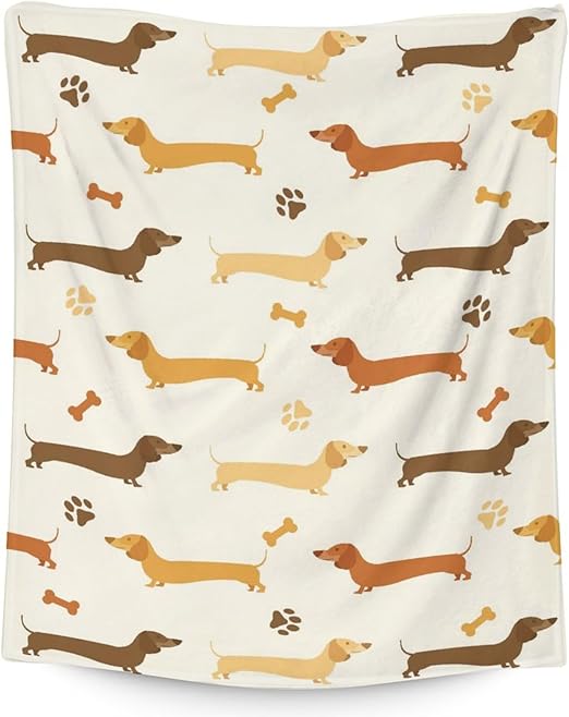 Dachshund Throw Blanket for Girls, Boys - 40x50 Inches Crib Size - Soft Fluffy Cozy Blankets Gift - Beige Cute Blanket Throws for Travel, Office