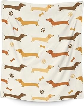 Dachshund Throw Blanket for Girls, Boys - 40x50 Inches Crib Size - Soft Fluffy Cozy Blankets Gift - Beige Cute Blanket Throws for Travel, Office