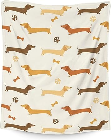 Dachshund Throw Blanket for Girls, Boys - 40x50 Inches Crib Size - Soft Fluffy Cozy Blankets Gift - Beige Cute Blanket Throws for Travel, Office