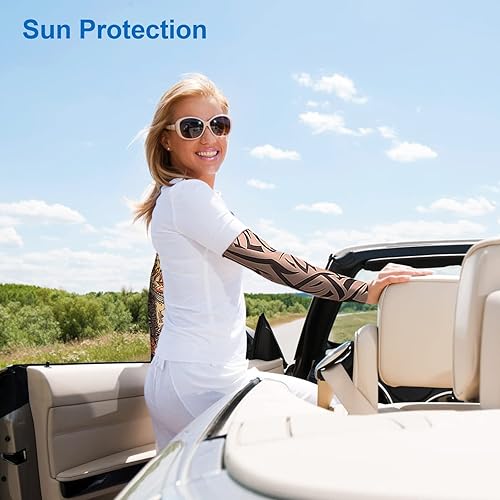 Miniatura 10 de Mangas de brazo de tatuaje paquete de 10 tatuajes temporales falsos para hombres y mujeres mangas de tatuaje protección solar UV para actividades y