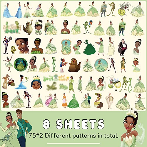150 Pcs Princess Tiana Party Favor Tattoo Sticker, Princess Frog Movie Theme Tattoo Sticker For Party Decoration Kids Gifts #TOP1