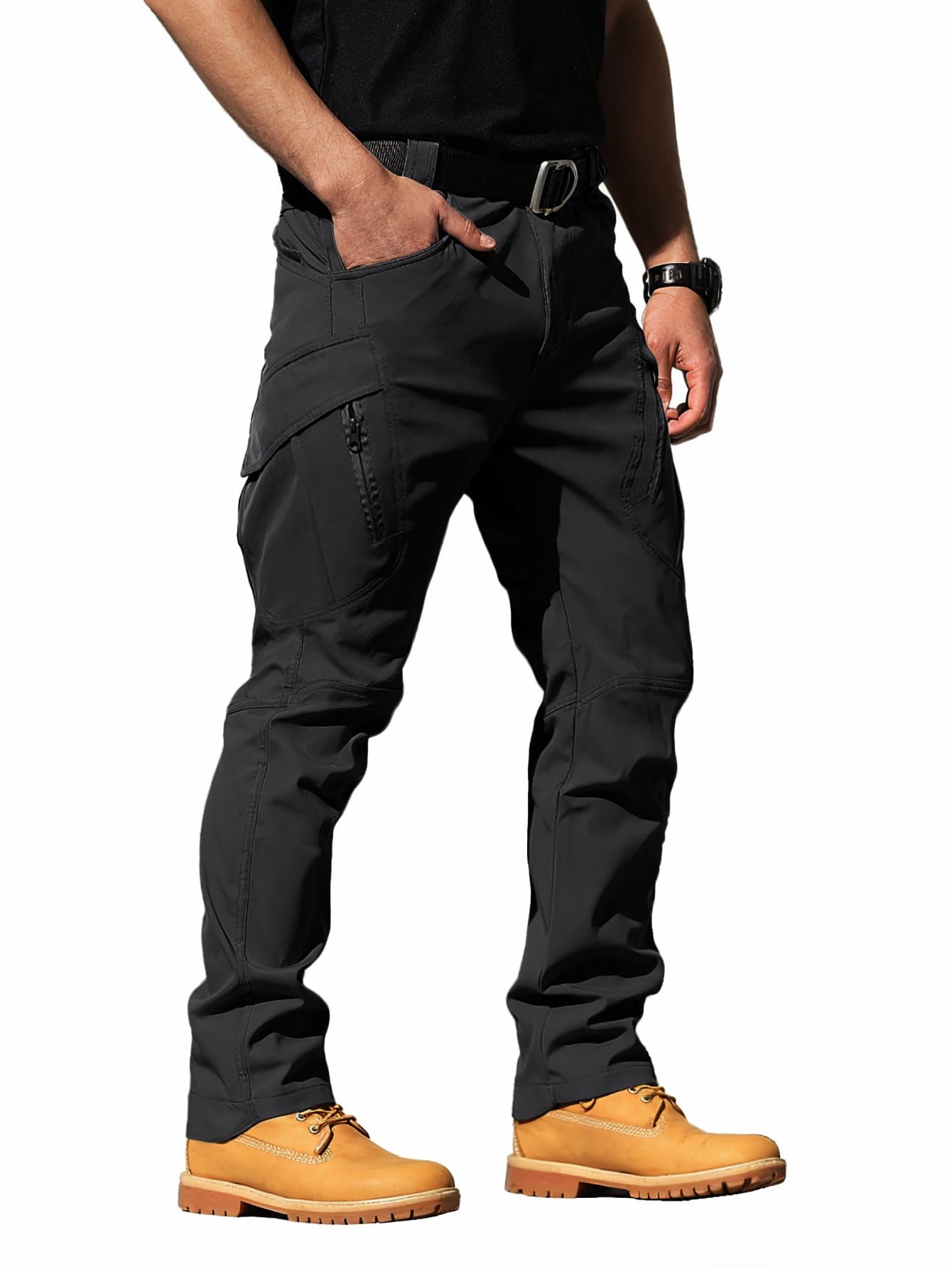 FLYFIREFLY Mens Ripstop Tactical Cargo Pants Water Resistant Quick Dry Hiking Work Pants with Multi-Pockets No Belt
