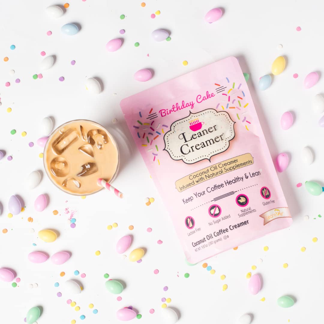 Leaner Creamer Coconut Creamer with Superfood Ingredients Non-Dairy Sugar-Free Keto Gluten-Free Powdered Coffee Creamer Birthday Cake 2-Pack Bundle — view 3