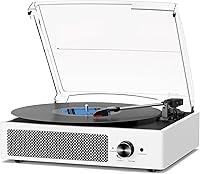 Vista 23 de Tocadiscos de vinilo con receptor Bluetooth integrado y 2 altavoces estéreo, 3 velocidades y 3 tamaños, tocadiscos retro portátil