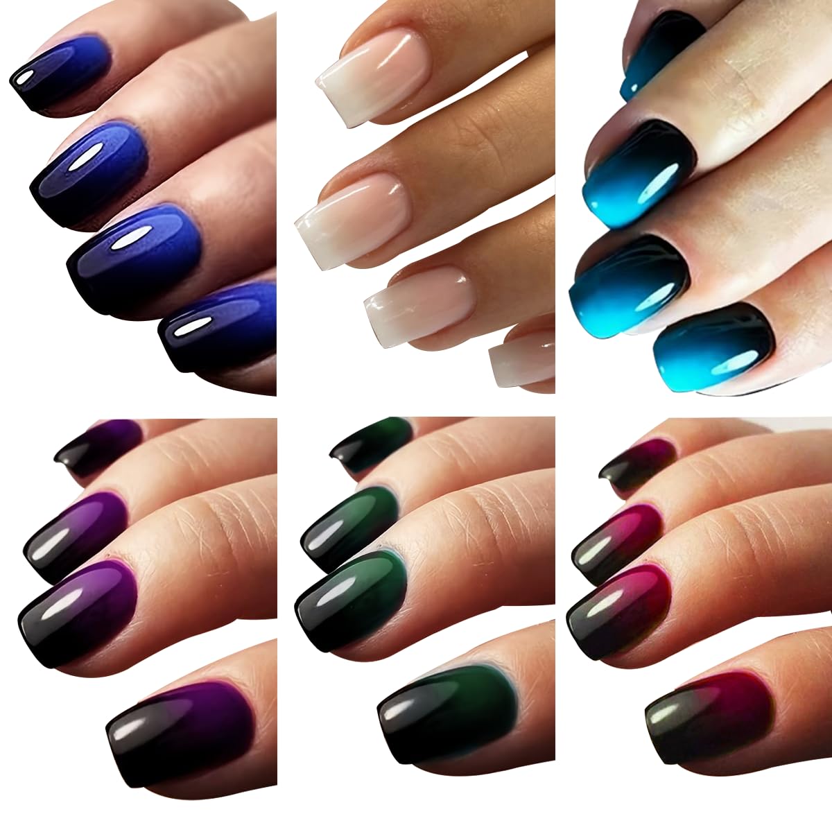 6 Packs (144 Pcs) Press on Nails Short Square Fake Nails Ombre False Nails with Designs Gradient Glue on Nails 6 Color Full Cover Glossy Acrylic Stick on Nail for Women Girls Manicure