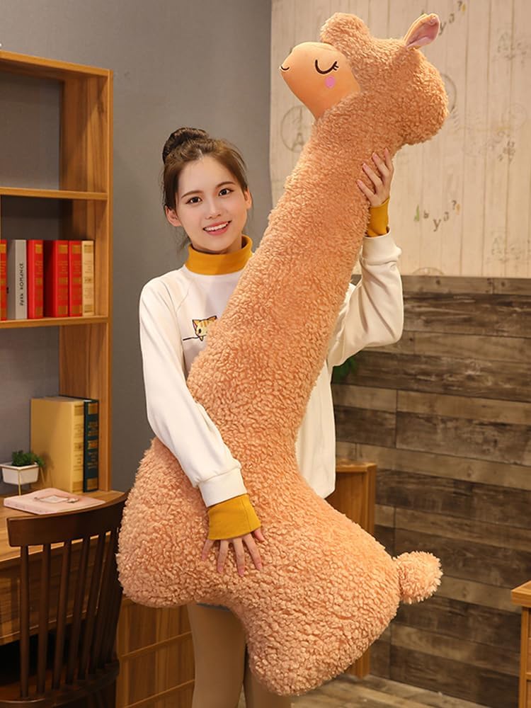 Alpaca Llama Plush Pillow - 39" Giant Alpaca Plush Long Body Pillow - Wife Girl Girlfriend Birthday Valentine's Children's Women's Day Gift, Brown