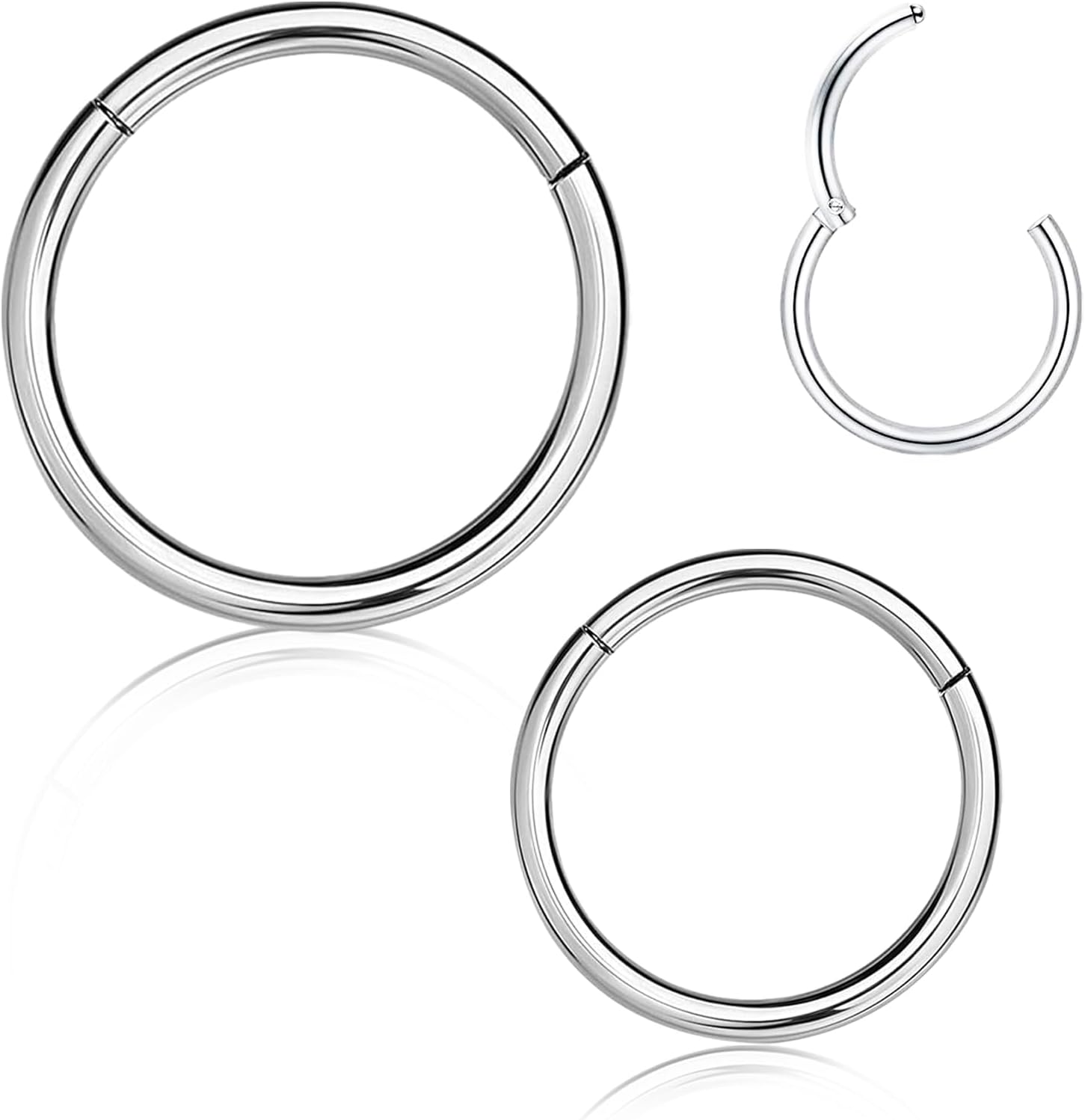 2pcs Surgical Steel Nose Rings, Hinged Hoop Stainless Steel Ring, Helix Cartilage Rook Earrings, Nose Hinged Hoops for Men and Women (Silver), WCUKQY-0052