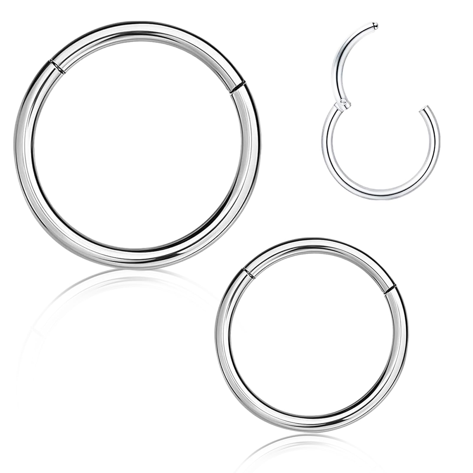 YzmrBdqc2pcs Surgical Steel Nose Rings, Hinged Hoop Stainless Steel Ring, Helix Cartilage Rook Earrings, Nose Hinged Hoops for Men and Women (Silver), WCUKQY-0052