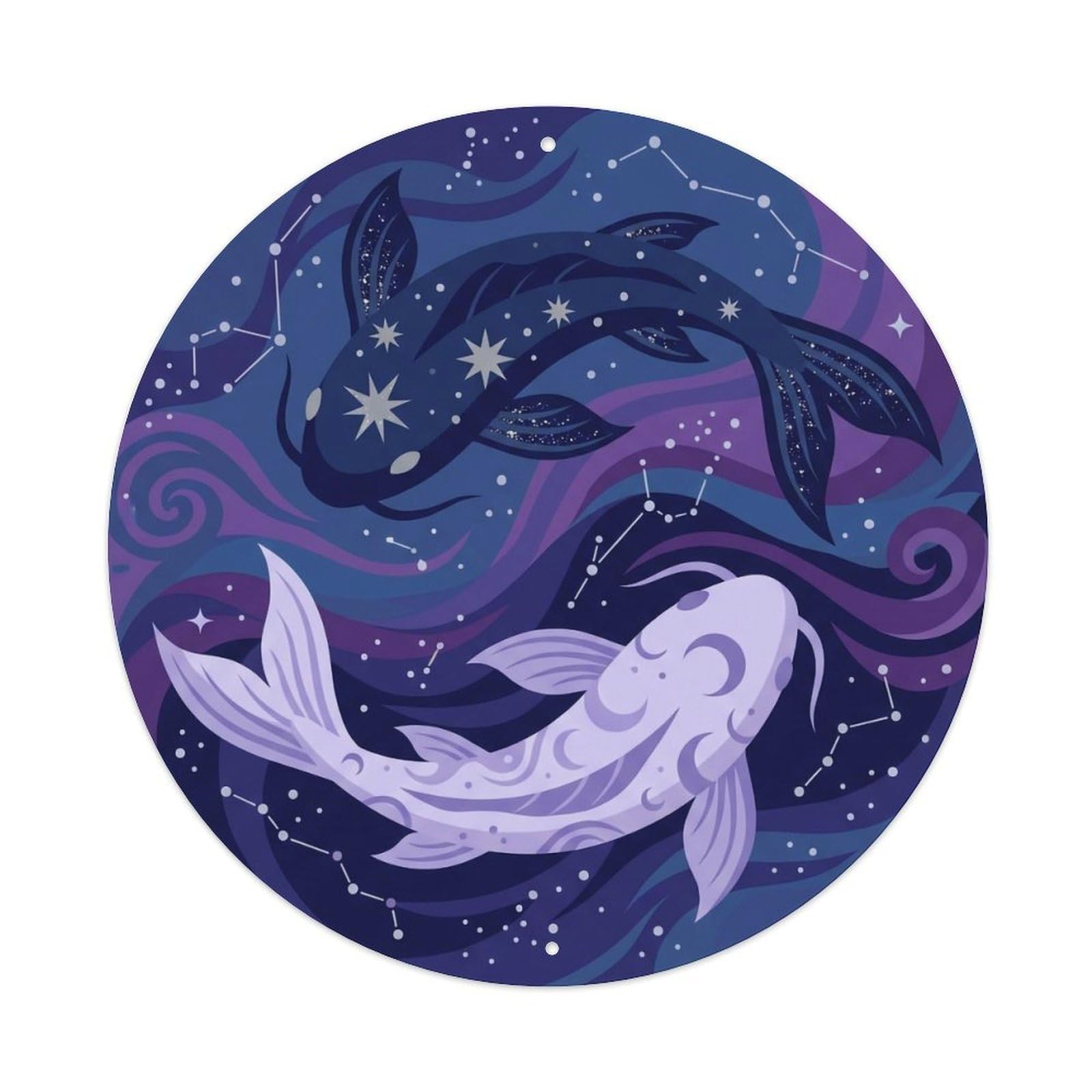 TaiChi Koi Fish Moonlight Night Celestial Cosmic Universe Stars Metal sign