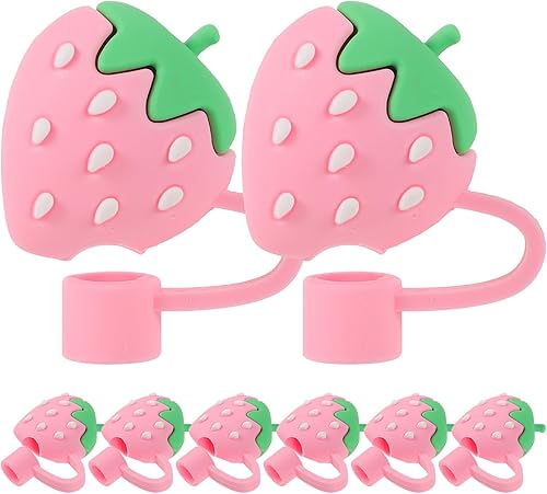 Tofficu 8 tapas de popote reutilizables de silicona para pajilla, lindas puntas de pajilla, tapas de lindos popotes, tapones de sandía roja