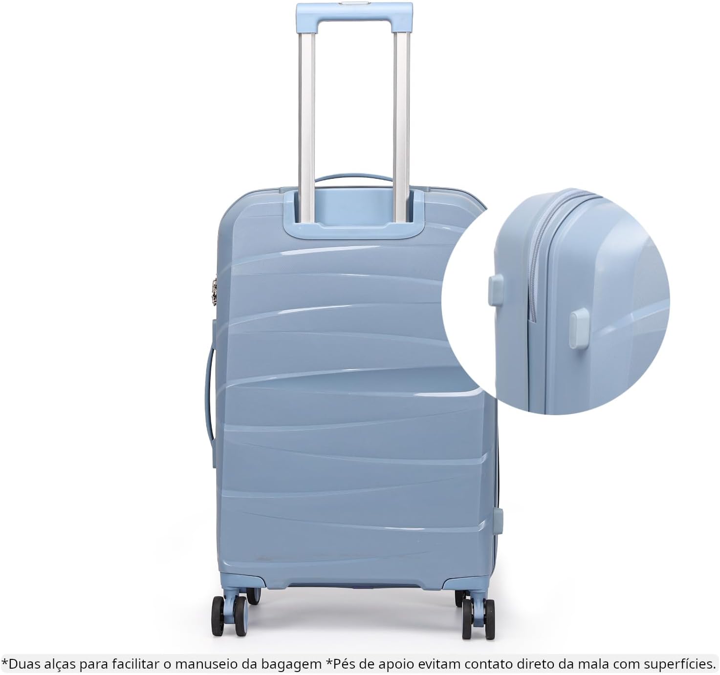 Mala De Viagem Média 23Kg Polipropileno 4 Rodas Duplas 360 Fibra Rígida Tamanho M Leve Resistente Para Despachar (AZUL, médio) Mala De Viagem Média 23Kg Polipropileno 4 Rodas Duplas 360 Fibra Rígida Tamanho M Leve Resistente Para Despachar (AZUL, médio)
