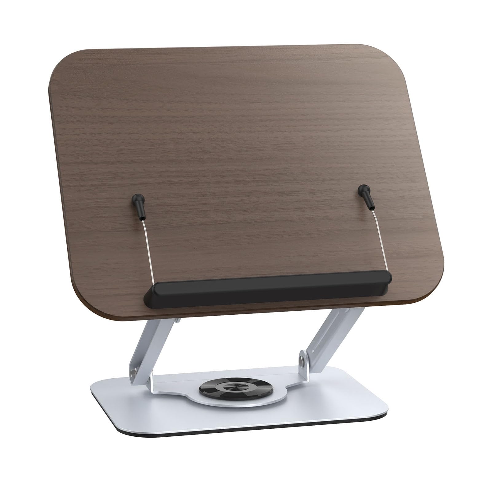 XUMIUZIY Libreria Pieghevole con Base Rotante 360°, Regolabile (SILVER) | Porta libri da lettura con clip elastiche per pagine, per tablet laptop con ricette, supporto da scrivania compatto