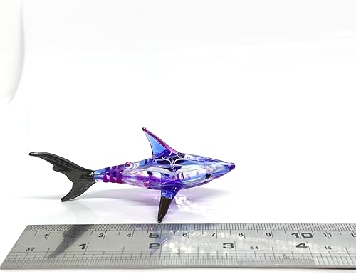 Miniatura 2 de Figuras pequeñas en miniatura de tiburón, animales pintados a mano, arte de vidrio soplado, regalo coleccionable para decorar (multicolor)
