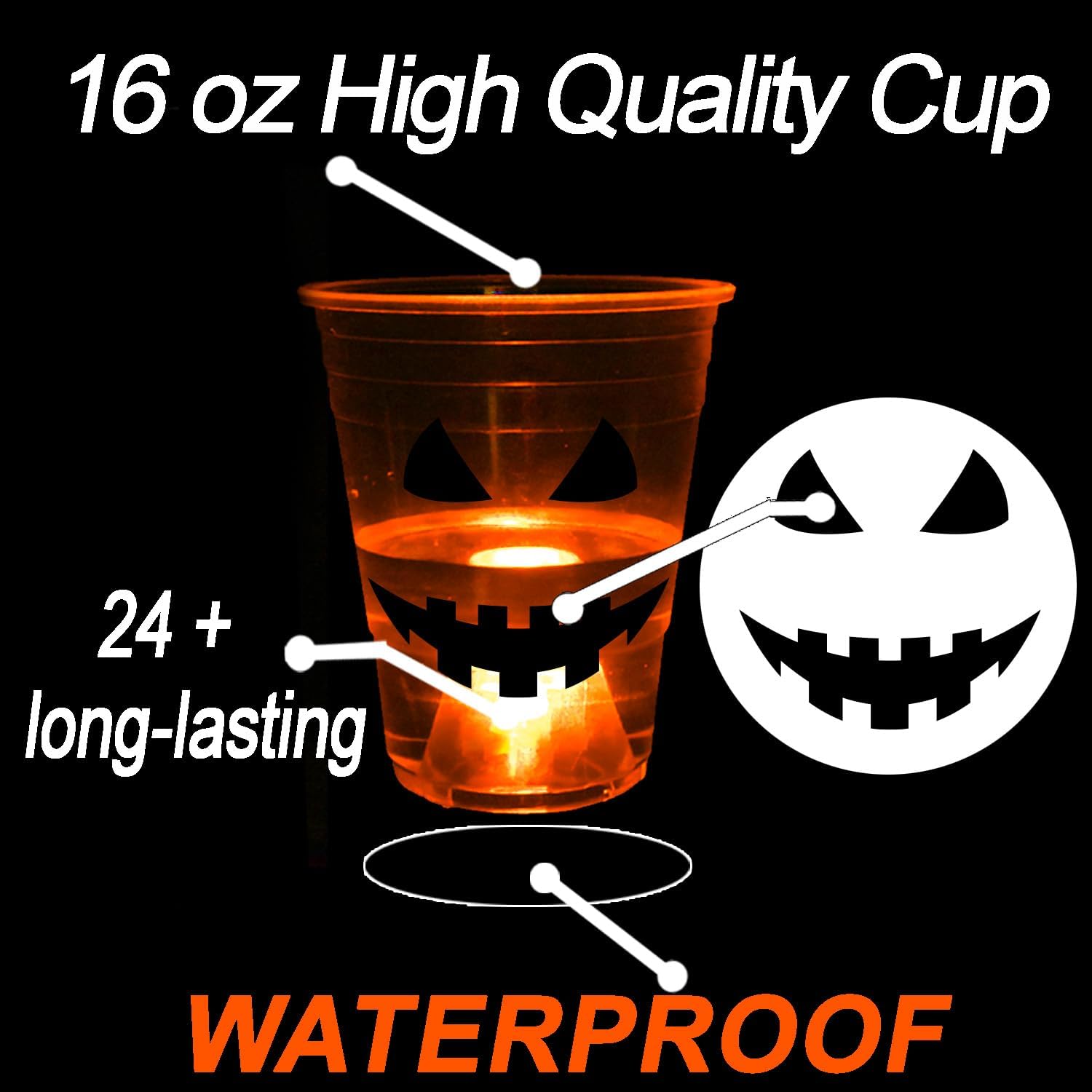 Ahuimeius 22 Pcs Halloween Glow Pumpkin Party Game Set,16 oz Light Up Pong Cups for Halloween Ghost Theme Party with 6 Halloween Theme Balls, Halloween House Parties Holidays Game(Orange&White)
