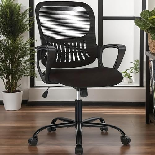Silla de escritorio ergonómica de oficina, silla de trabajo de malla cómoda con reposabrazos y soporte lumbar ajustable, silla ejecutiva giratoria