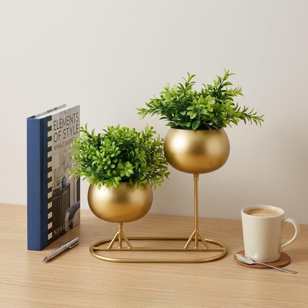 Metal Flower Vase Stand | Golden Planter Vase for Living Room, Office Desk & Table Decor | 8 Inches-image-25