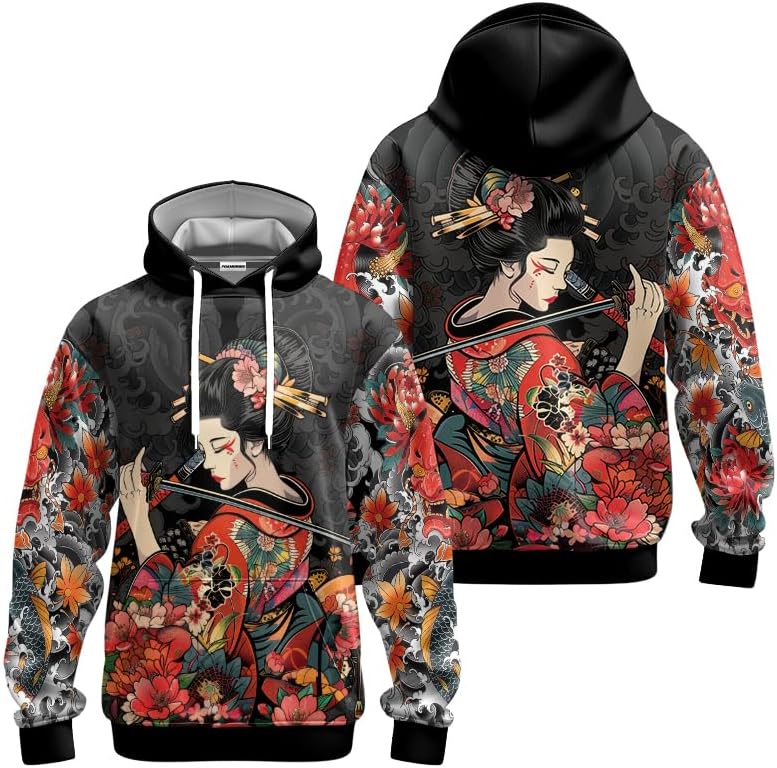 Samurai Mens Hooded Sweatshirt 3D Printed Graphic Pullover Streetwear Hoodies for Men and Women