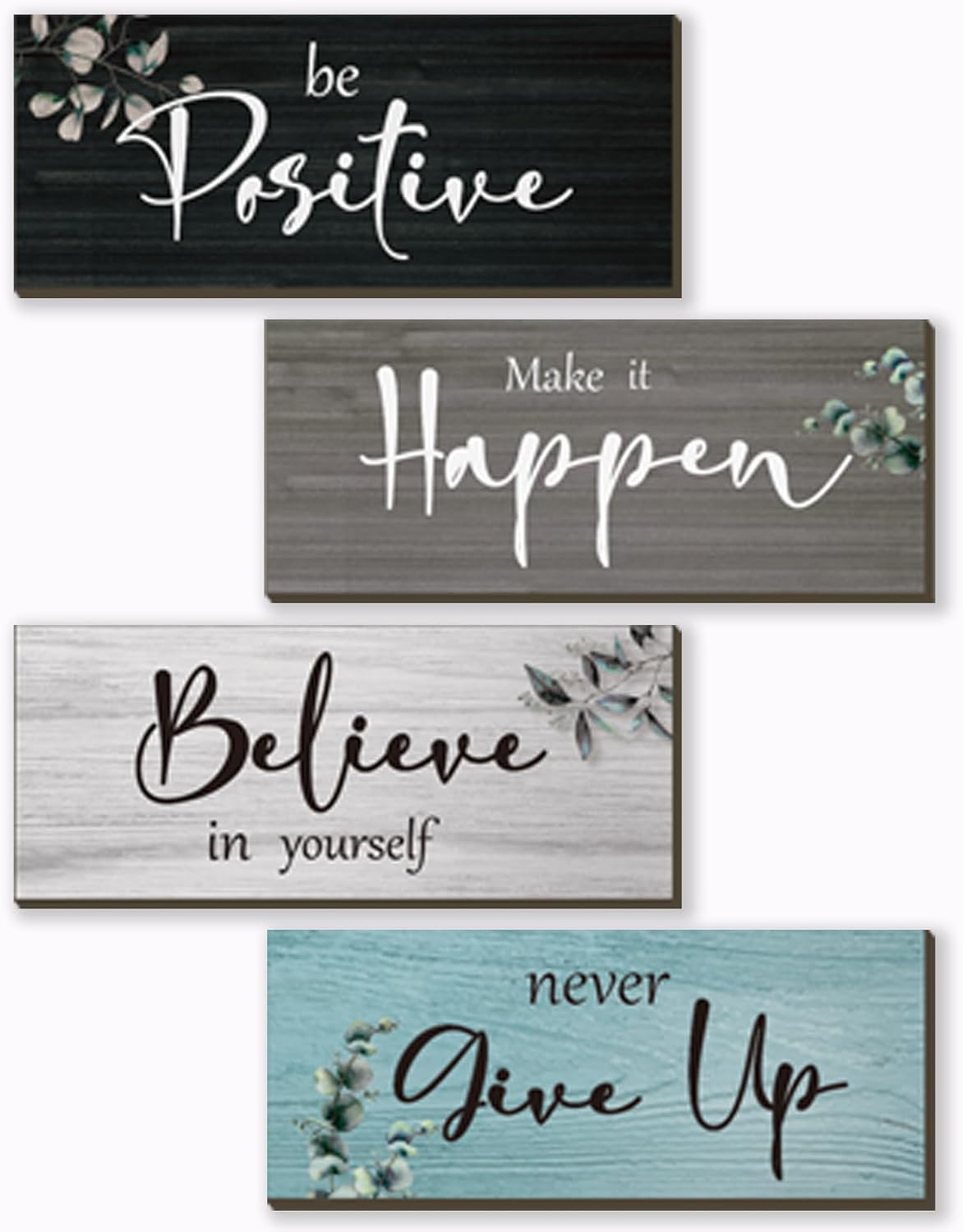 FENCORDAR 4pcs Motivational Wooden Wall Signs for Women - Rustic Inspirational Quotes, 10x4 Inch Office Home Decor Hangings