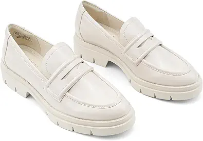 JENN ARDOR Women's Chunky Loafers Slip On Lug Sole Penny Loafer Comfort Casual Round Toe Mid Heels Platform Work Shoes