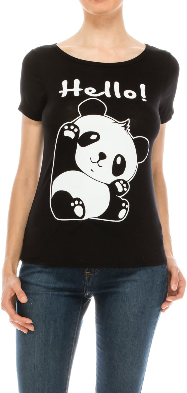 Panda Graphic Tee Cap Sleeve (Black, Large)