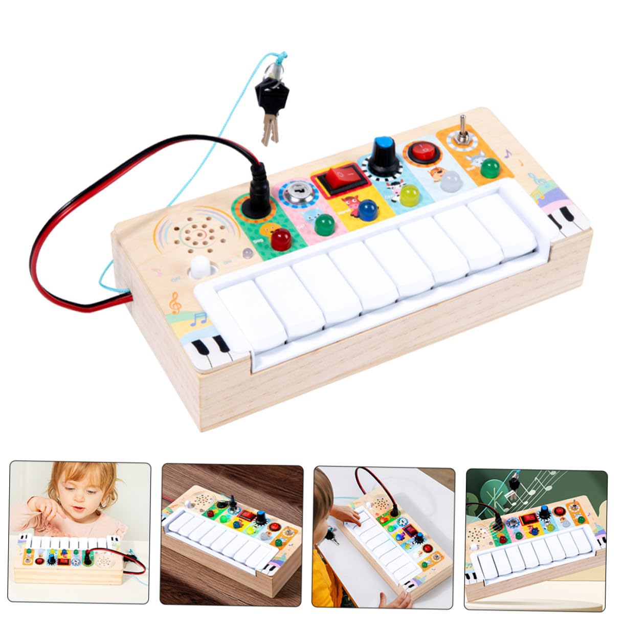 Juguete Piano Electrónico Infantil de Madera Portátil para Niños Luces LED y Interruptor, Instrumento Musical Educativo para Aprendizaje y Entretenimiento en Interiores