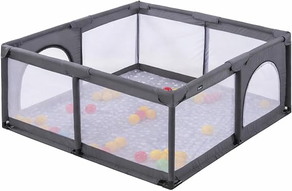 Ciciko Mamma Bebek Oyun Alanı, 125 X 125 X 65 Taşınabilir Oyun Parkı, Bej Renk, Mesh Yan Paneller, Güvenli Oyun Alanı- Gri