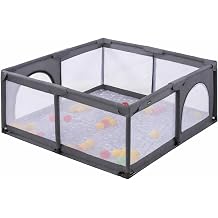 Ciciko Mamma Bebek Oyun Alanı, 125 X 125 X 65 Taşınabilir Oyun Parkı, Bej Renk, Mesh Yan Paneller, G&uuml;venli Oyun Alanı- Gri