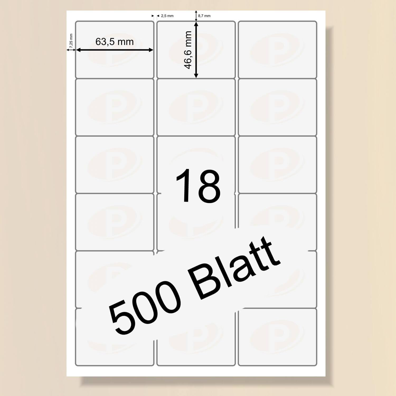 Printation Adress-Etiketten 63,5 x 46,6 mm Brief Etiketten selbstklebend weiß - 9000 63,5x46,6 Adressaufkleber selbstklebend auf 500 DIN A4 Bogen 3x6 18 - BigPack - abgerundete Ecken 4501 4265 L7161