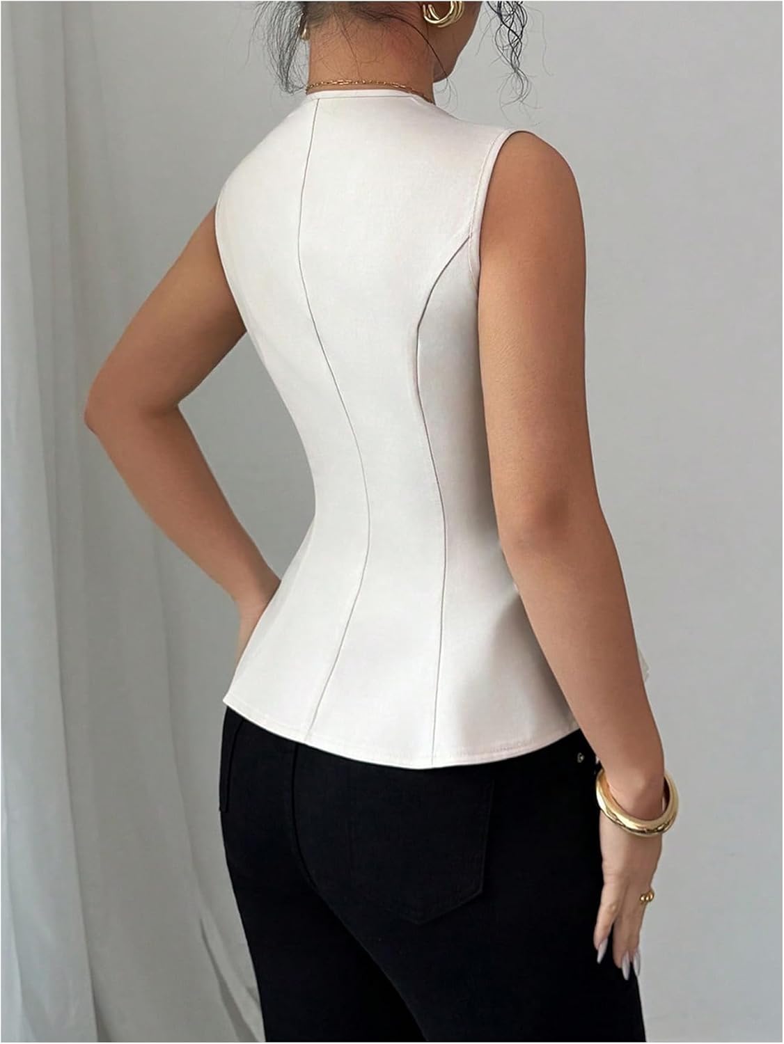 Floerns Women's Elegant Sleeveless Vest Shirts Flared Hem Business Casual Blouse Tops - Image 3